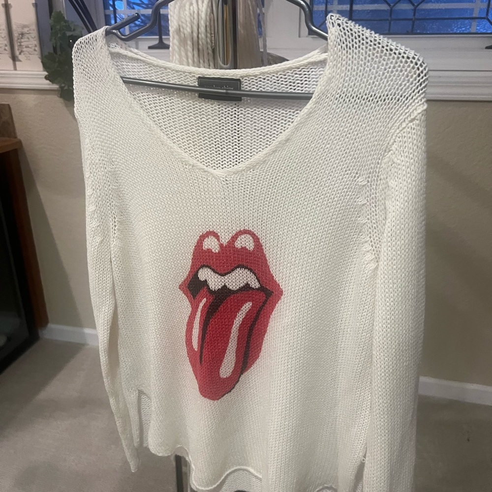 Wooden Ships White Long Sleeve Top with Red Graphic